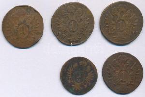 1800B 1/2kr Cu "I. Ferenc" + 1800. 1kr Cu "I. Ferenc" (4xklf: B, C, E és S verde...