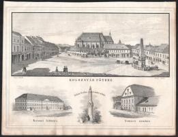 1853 Kolozsvár főtere,. katonai laktanya, nemzeti színház..Sikó M. kőrajza után nyomtatta Rohr. Litográfia Kubinyi Ferenc: Magyarország és Erdély képekben c munkából. Lapméret 26x21 cm