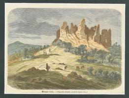 1861 Hrussó vára Hostie Felvidék) Színezett fametszet Benedek Aladár eredeti rajza után. 17x14 cm Paszpartuban