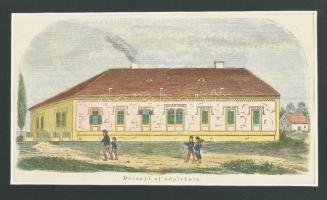 1861 Darány, Somogy vármegye Színezett fametszet 19x11 cm Paszpartuban