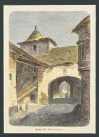 1861 Hont megye Bozók (Bzovík SK, Felvidék) vára, Színezett fametszet 14x20 cm Paszpartuban