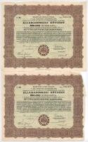Budapest 1925. "Magyar Királyság 5%-kal kamatozó Járadékkölcsön Államadóssági Kötvény" 250.000K-ról (5x) + 1941. "4%-kal kamatozó állami nyereménykölcsön - államadóssági 1/4 részkötvény" 50P-ről (3x) szárazpecséttel, 2db-hoz szelvények T:F
