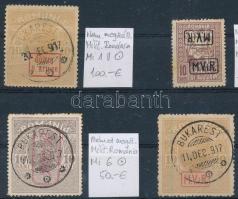 Románia 1917 4 db bélyeg Mi 1 II, Mi 3 x fordított kettős felülnyomattal postatisztán, Mi 6, Mi 7y (Mi EUR 430.-)