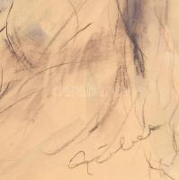 Czóbel jelzéssel: Hölgy a kertben. Vegyes technika, papír. Dekoratív, üvegezett, kissé sérült fakere...