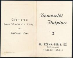 Domoszlói Italpince (Bp. II., Széna-tér 5.) ital árjegyzék, 2 sztl. lev.