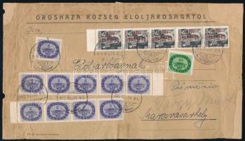 1946 (15. díjszabás) Külföldre küldött levél megerősített, javított előlapja 16 db bélyeggel OROSHÁZA - Marosvásárhely