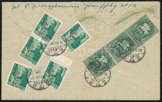 1946 (13. díjszabás) Távolsági levél 8 db bélyeggel NAGYKANIZSA + RÉPCEVAS postaügynökségi bélyegzés