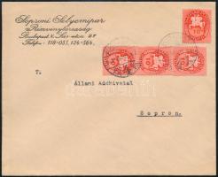 1946 (16. díjszabás) Távolsági levél 4 db Lovasfutár 10 ezer P bérmentesítéssel Budapestről Sopronba