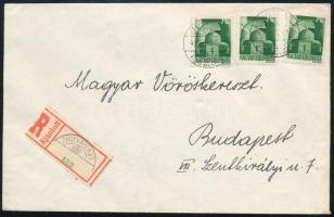 1945 (1. díjszabás) Ajánlott távolsági levél 3P bérmentesítéssel ZAGYVARÉKAS - Budapest, érdekes szükségragjeggyel