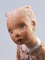 Kovács Margit (1902-1977): Széken ülő kislány. Festett kerámia, jelzett, hibátlan, m: 19 cm /// Marg...