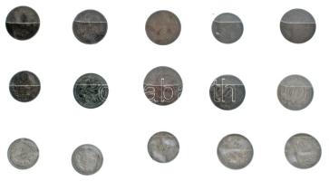 15db-os vegyes magyar, osztrák és bolgár érmetétel műanyag berakólapon, közte 1868KB 1kr Cu "An...