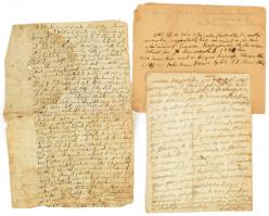 cca 1650-1750 5 db antik kézirat, hivatalos levél, viaszpecsétes irat, vegyes állapotban megfejteni való .