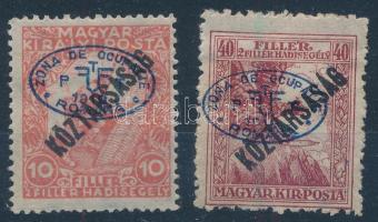 Debrecen I. 1919 Hadisegély/Köztársaság 10f és 40f, Bodor vizsgálójellel (40f látványos foghibák / perf faults.) (**23.000)