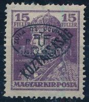 Debrecen I. 1919 Károly/Köztársaság 15f fekete felülnyomással, Bodor vizsgálójellel (foghibák / perf faults)(**13.000)