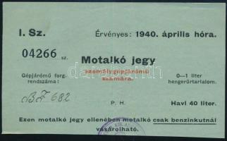 1940 Motalkó jegy személygépjárómű számára