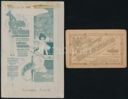 cca 1900 2 db keményhátú portré, egyik hátoldalán szecessziós díszítéssel (hátlap sérült), 10,5×6,5 ...