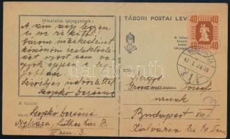 1947 A háború után feladott, tábori posta levelezőlapra írt levél, a levelezőlapon áthúzott felirat: ,,Inkább Ukrajnában, mint magyar földön dúljon a háború!"