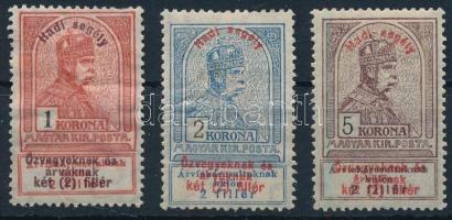 1914 Hadisegély I. 1K, 2K, 3K (**70.000)