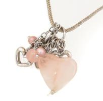 Ezüst(Ag) nyaklánc rózsakvarcos függővel, jelzett, h: 44 cm, bruttó: 4,7 g