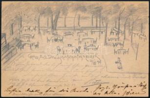 1899 Bécs (Wien), "Gruss aus dem Liechtensteinpark", kézzel rajzolt képeslap, Czullik Bett...