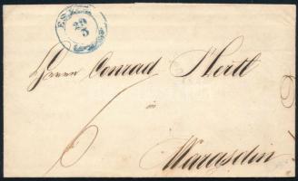 1850 Cover with 6kr postage due and full content, blue "ESZÉK" - blue "WARASDIN"...