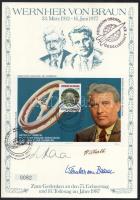 Bolivia 1987 Távközlési világév / Wernher von Braun blokk számozott emléklapon nyomtatott aláírásokkal