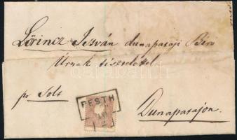 1861 15kr levélen ritka PESTH (ABENDS) bélyegzéssel (Gudlin 400 pont) Dunapatajra