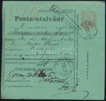 1874 5kr díjjegyes Posta-utalvány GYOMA BÉKÉS M. (Gudlin 150 pont)