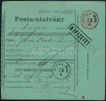 1874 5kr díjjegyes Posta-utalvány TISZA-DOB (Gudlin 500 pont)
