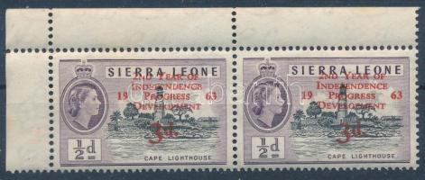 Sierra Leone 1963 3p ívsarki pár, a bal oldali bélyegen a d utáni pont négyszögletes