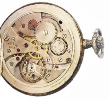 Tellus Super ezüst (Ag) tokos zsebóra, nem működik, foltos számlap, d: 42 mm