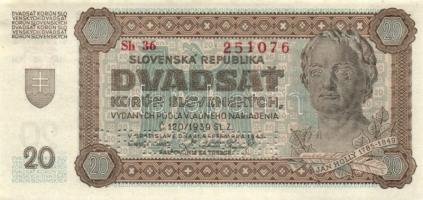 Szlovákia 1942. 20K "Specimen" T:I-