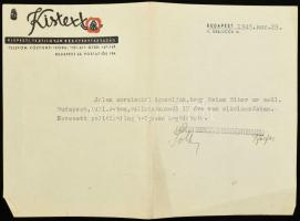 cca 1940 2 db Kistex számla és fejléces levélpapír Kispesti textilgyár