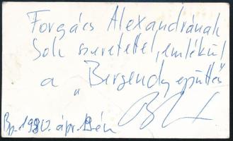 A P. Mobil rockegyüttes tagjainak aláírásai névjegykártyán: Tunyogi Péter, Bencsik Sándor, Schuster ...