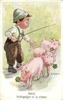 New year Boy with pigs clovers s: B. Czegka (EK)