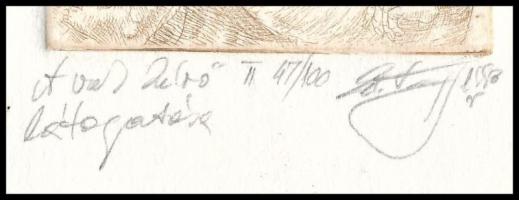 A vad kérő látogatása, rézkarc, papír, jelzett, számozott (47./100), 7x4 cm