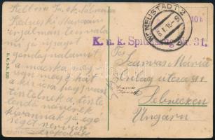 1916 Tábori posta képeslap K.u.k. Spitalszug Nr. 31.