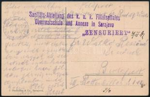 1915 Tábori posta képeslap Sanitäts-Abteilung des k.u.k. Filialspitales Oberrealschule und Annexe in Sarajevo