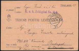 1915 Tábori posta levelezőlap K.u.k. Feldspital No. 11/4 + FP 17 c