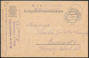 1916 Tábori posta levelezőlap K.u.k. Spitalegruppe Oberlt. Formanek