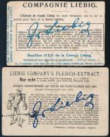 cca 1900, 2 darab Liebig húskivonat színes litho gyűjtői kártya, kopással