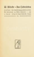 Bölsche, W[ilhelm]: Das Liebesleben in der Natur. 1-3. köt. Leipzig, 1902-1903, Eugen Diederichs. Német nyelven. Korabeli átkötött egészvászon-kötés, Szalatnai és Weichner-kötés, mintás lapélekkel.