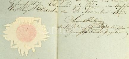 1823 Dárda, Esterházy Kázmér nevében kiadott hivatalos levél, papírfelzetes viaszpecséttel