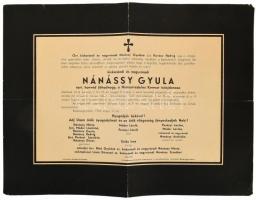 1884, 1943 2 db halotti értesítő a Nánássy család tagjairól