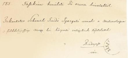 1876 Orbay Antal jászkun kerületi főorvos levele Schenzl Guidó (1823-1890) meteorológus, a Magyar Me...