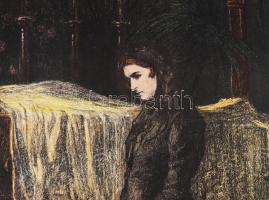 1914 Erzsébet királyné Deák Ferenc ravatalánál, nagyméretű litográfia, Elemi Népiskolai Szemléltető ...