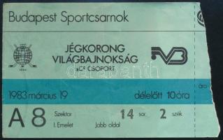 1983 Budapest Sportcsarnok - Jégkorong Világbajnokság belépőjegy, hátoldalán Szadovszky Gábor aláírá...