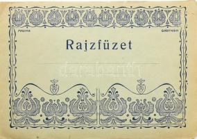 cca 1900 Litho matricák, gyűjtőképek rajzfüzetbe ragasztva