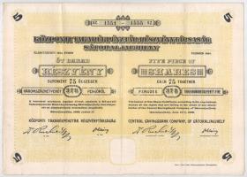 Sátoraljaújhely 1928. "Központi Takarékpénztár Részvénytársaság" öt darab részvénye egyben...