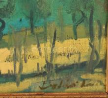 Batári László (1920-1997): Nyírségi táj (Kabalás, Nyírpazony). Olaj, vászon. Jelzett. Hátoldalán aut...